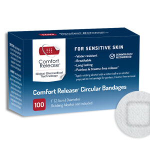 Waterproof circular Comfort Release bandage for care after injections and sensitive skin
