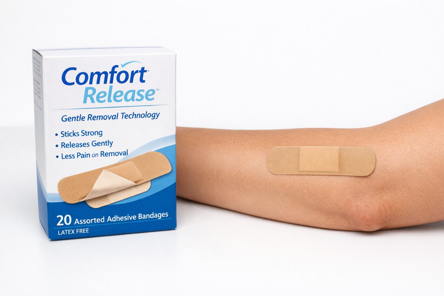 Comfort Release painless adhesive bandage in use