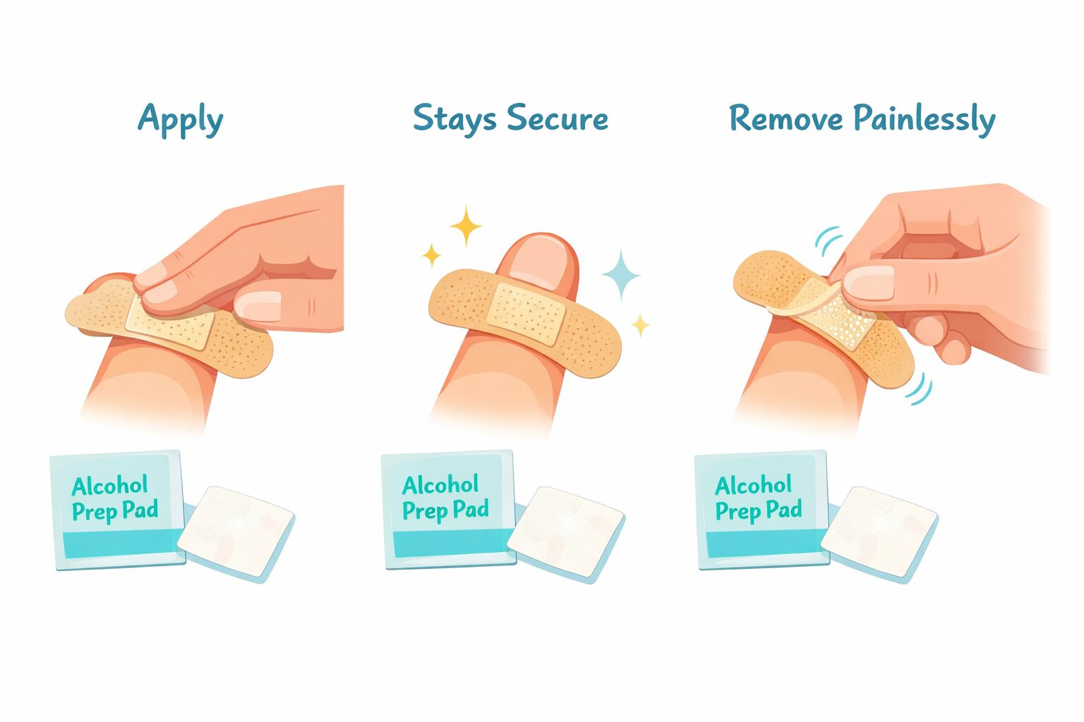 Comfort Release apply, stay secure, and remove painlessly with alcohol trigger guide